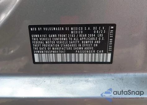 2023 Volkswagen Jetta Sport из США, поврежденный, VIN 3VWBM7BU3PM047047